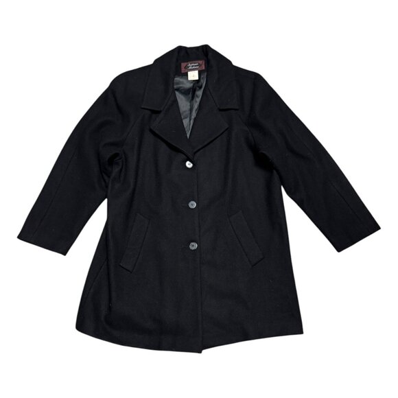 VINTAGE Stephanie Mathews Luxury Designer Black WOOL Winter Pea Coat Medium - Picture 1 of 4